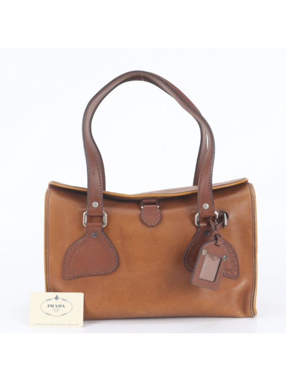 Prada Leather Tote Shoulder Hand Brown
